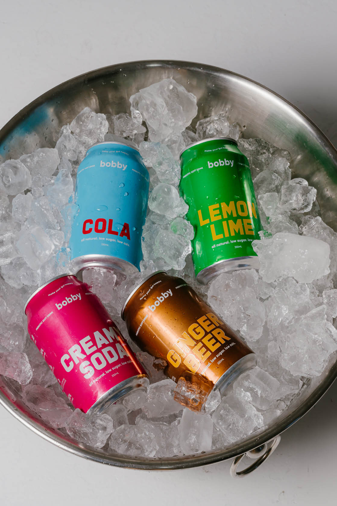 Bobby mixed packs which contain our best-sellers; cola, creamy soda, lemon lime and ginger beer.   Australian-made soft drinks, a better-for-you alternative to Coca Cola, Kirks and Sprite that is low in calories and sugar, vegan filled with prebiotics to aid in gut digestion.