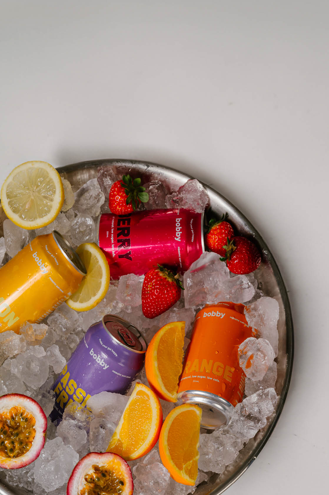 Bobby fruity mixed pack which includes our passionfruit, orange, lemon and berry.   Australian-made soft drinks, a better-for-you alternative to Fanta, Solo, Passiona and Sprite that is low in calories and sugar, vegan filled with prebiotics to aid in gut digestion.