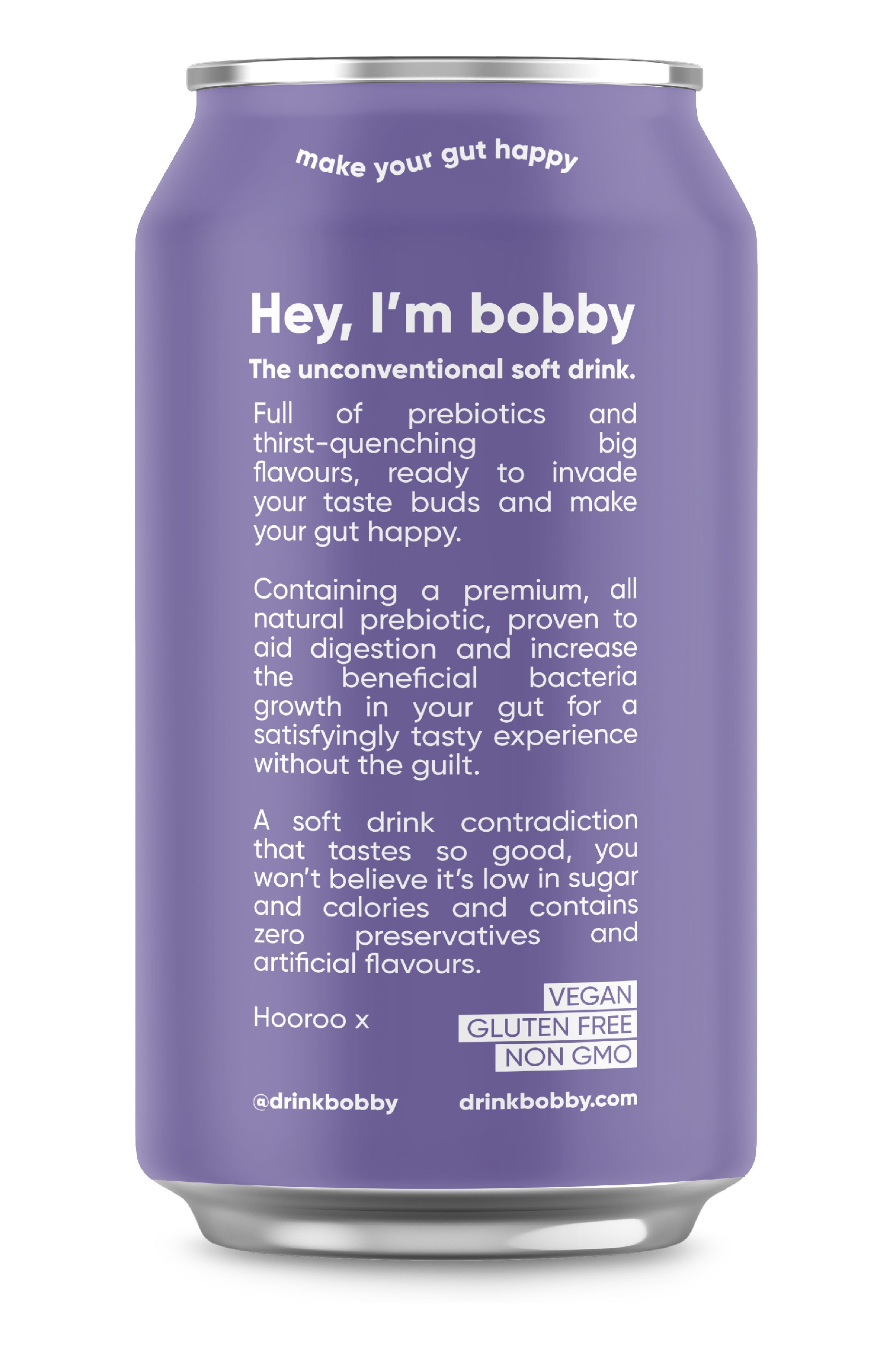 passionfruit perfect in a 330ml can. bobby is vegan, gluten free and non GMO